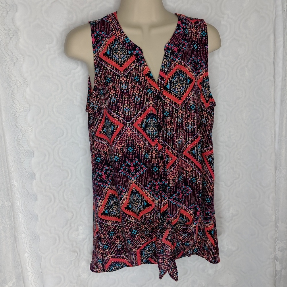 Maurices Tie Front Button Up Southwest Print Top M - image 7
